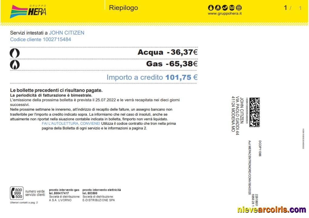 Italy Gruppo Hera utility bill